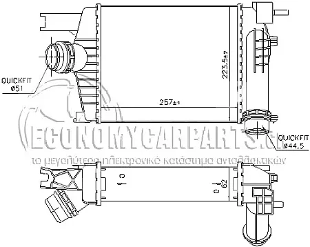 ΨΥΓΕΙΟ INTERCOOLER (ΓΙΑ ΕΚΔΟΣΕΙΣ 1.2 TCE ΒΕΝΖΙΝΗ) (ΔΙΑΣΤΑΣΕΙΣ ΚΥΨΕΛΗΣ: 258x220x64) (ΜΕ 1 ΠΥΡΟ ΣΤΟ ΠΛΑΪ)