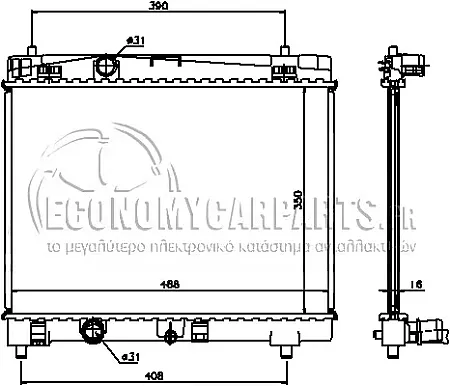 ΨΥΓΕΙΟ ΝΕΡΟΥ (ΓΙΑ ΕΚΔΟΣΕΙΣ 1.0 VVT-I 51KW 2005-2011 - 1.3 VVT-I 64KW 2005-2009 ΒΕΝΖΙΝΗ) (ΔΙΑΣΤΑΣΕΙΣ ΚΥΨΕΛΗΣ: 350x480mm) (KOYO)