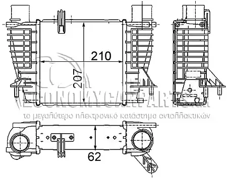 ΨΥΓΕΙΟ INTERCOOLER (ΓΙΑ ΕΚΔΟΣΕΙΣ 1.2TCE ΒΕΝΖΙΝΗ - 1.5dCi ΠΕΤΡΕΛΑΙΟ) (ΔΙΑΣΤΑΣΕΙΣ ΚΥΨΕΛΗΣ: 210x205x64mm) (ΜΕ ΚΟΛΑΡΑ ΣΦΥΚΤΗΡΑ)
