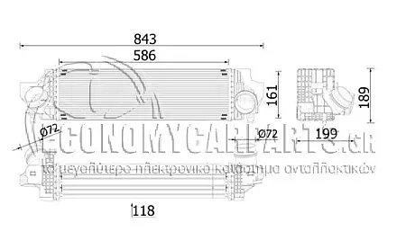 ΨΥΓΕΙΟ INTERCOOLER (ΓΙΑ ΕΚΔΟΣΕΙΣ 2.0 BENZINH) (ΔΙΑΣΤΑΣΕΙΣ ΚΥΨΕΛΗΣ: 587x176mm) (ΠΑΡΟΧΕΣ: ?72-?72)
